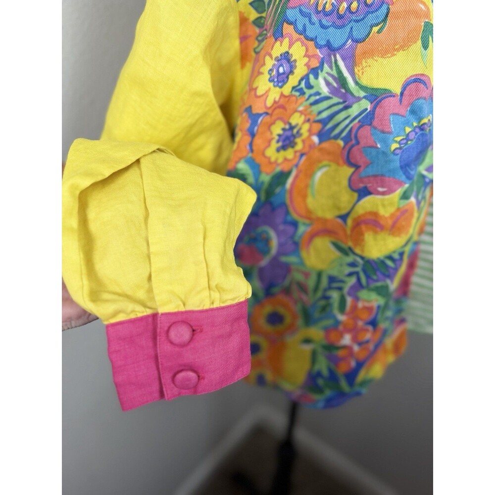 Victor Costa Designer Collection Colorful Patchwork Shirt Womens Size 12 Ramee - Picture 7 of 16